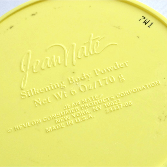 Vintage Jean Nate Bath Powder Box Yellow Plastic Canister Retro Vanity Empty 6oz - Picture 9 of 12